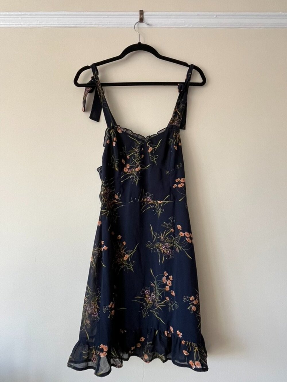 Lightweight Navy Blue Flowered Dress - M, NLW Brand